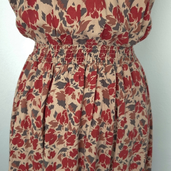 Pampelone Red Beige Floral Alisee Spaghetti Sleeveless Midi Sundress Dress - Picture 4 of 7